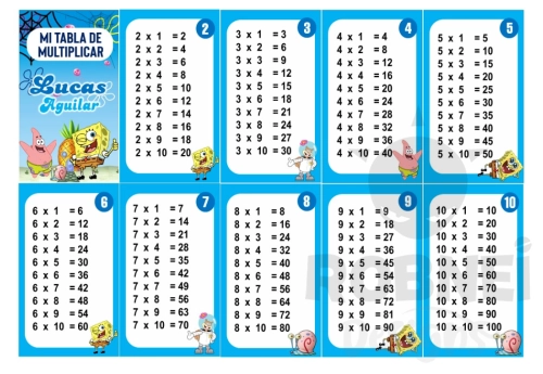 Bob esponja Tabla de Multiplicar